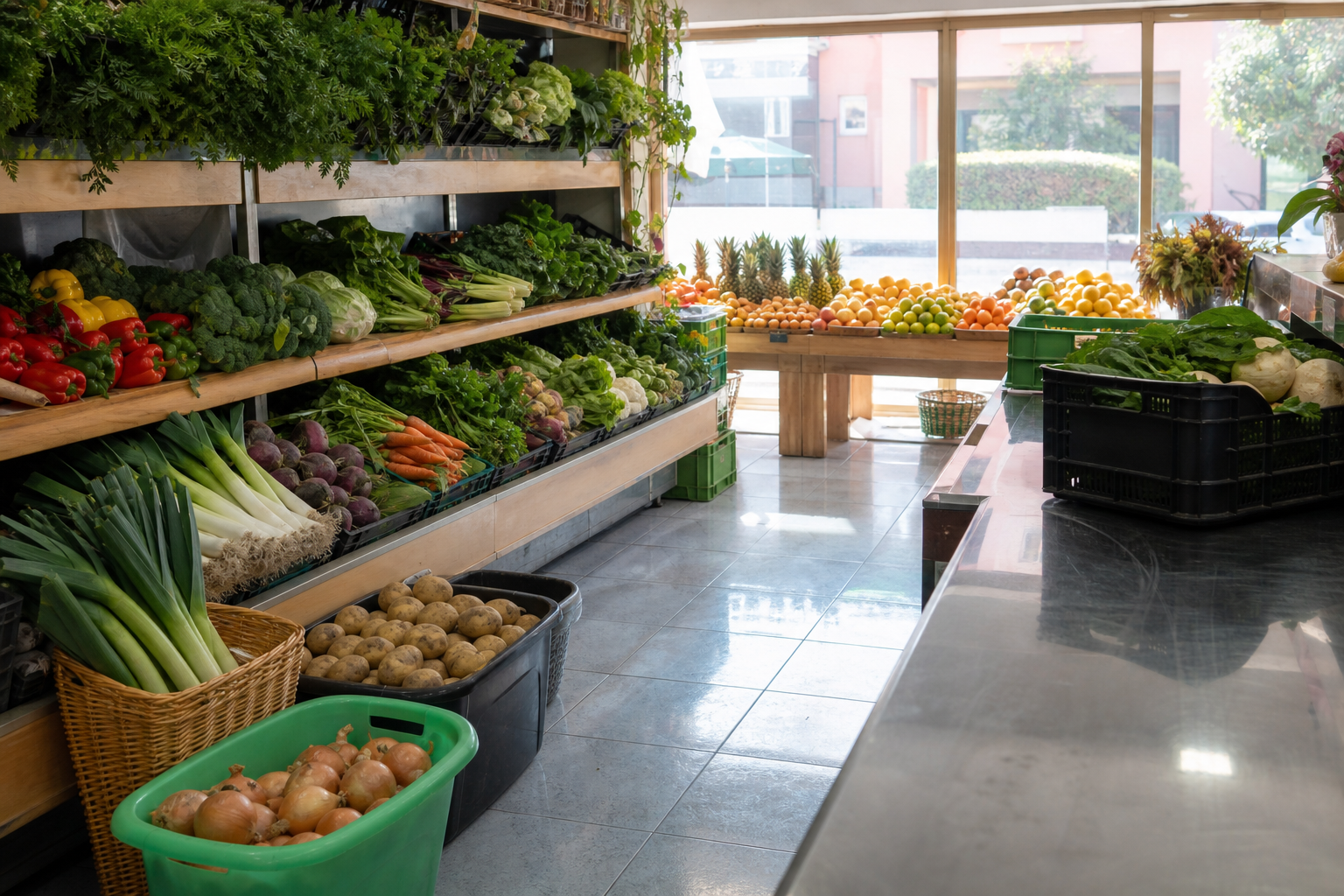 An illustrative AI-generated photograph representing a greengrocer in Harehills. Not a photograph of the business itself.