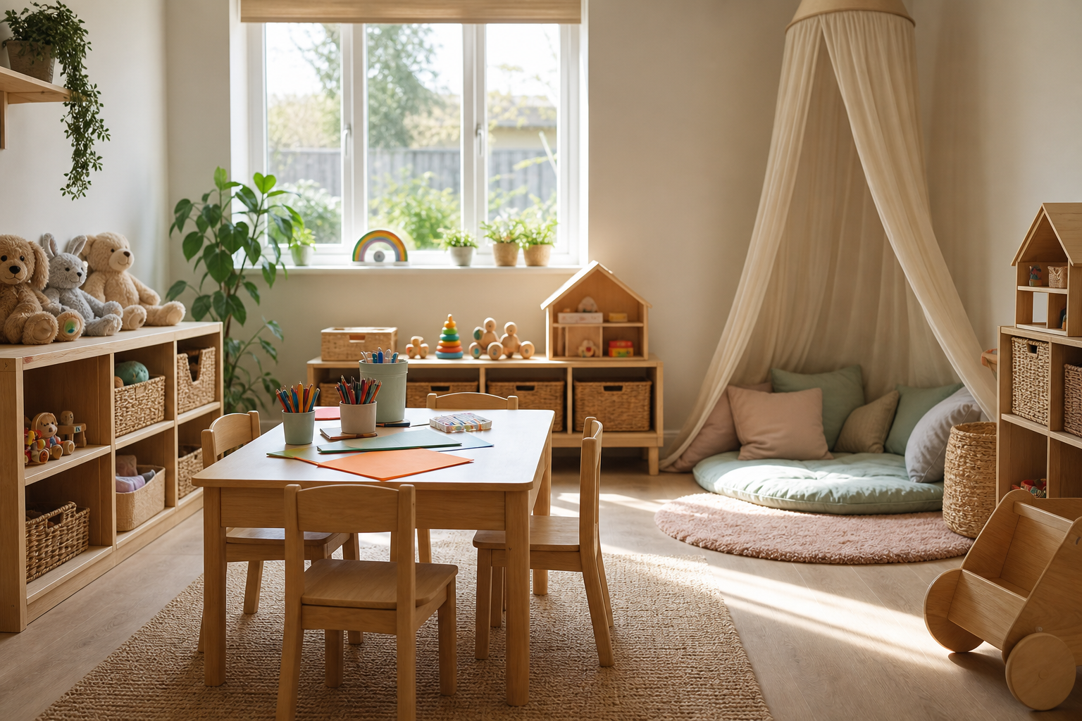 AI-generated image representing a childminding playroom in Horsforth — illustrative, not a photograph of Helen Rawstron, Childminder.