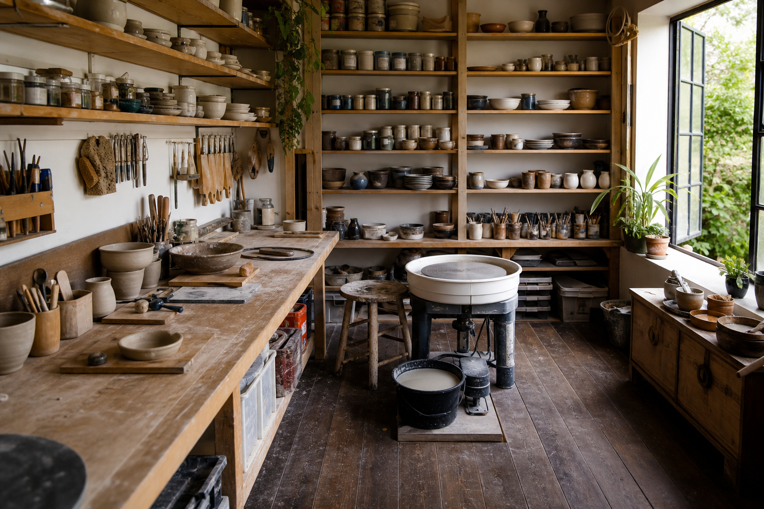 An illustrative AI-generated photograph representing a pottery & craft studio in Otley. Not a photograph of the business itself.
