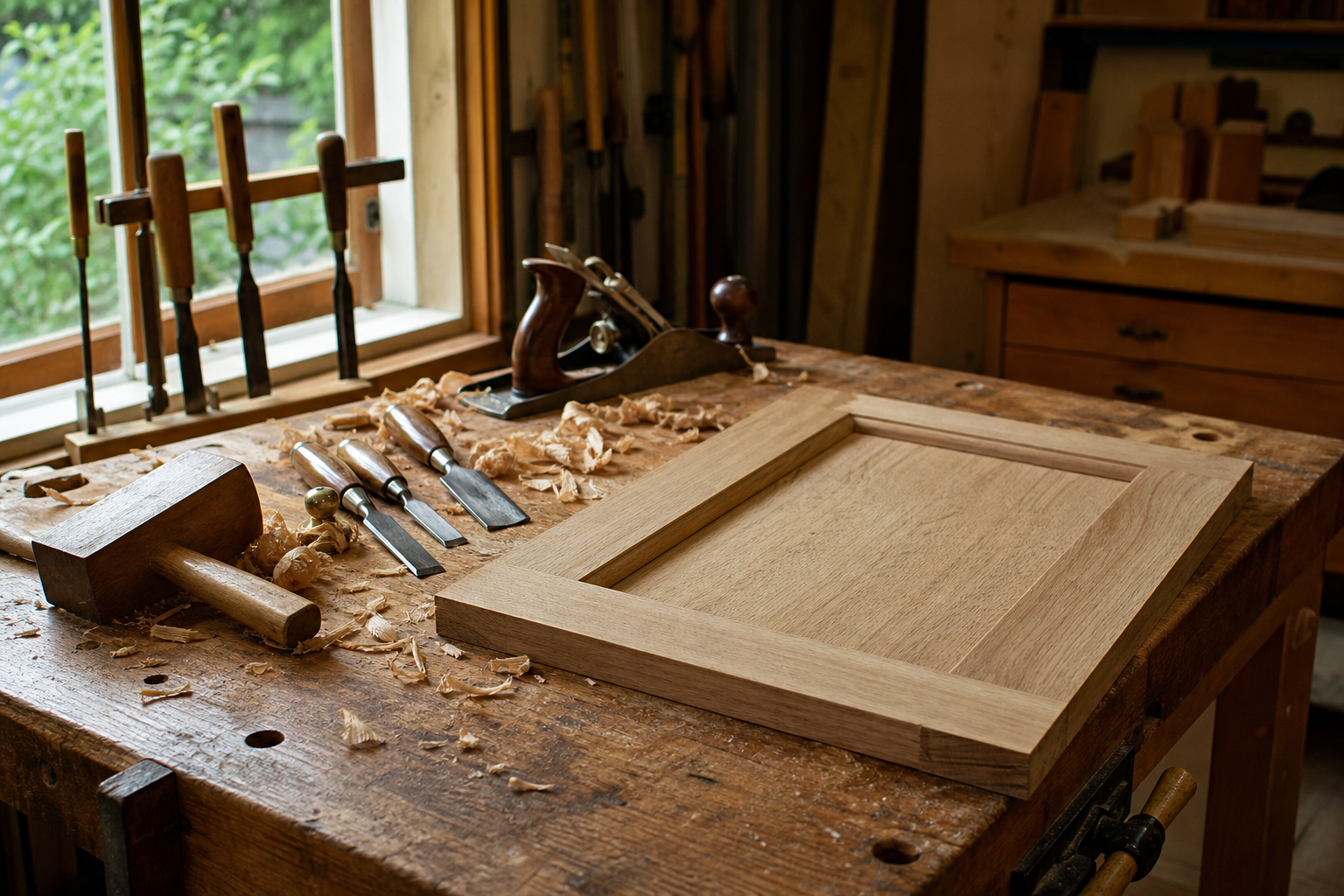 AI-generated image representing a joinery workshop in Horsforth — illustrative, not a photograph of JPH Joinery.