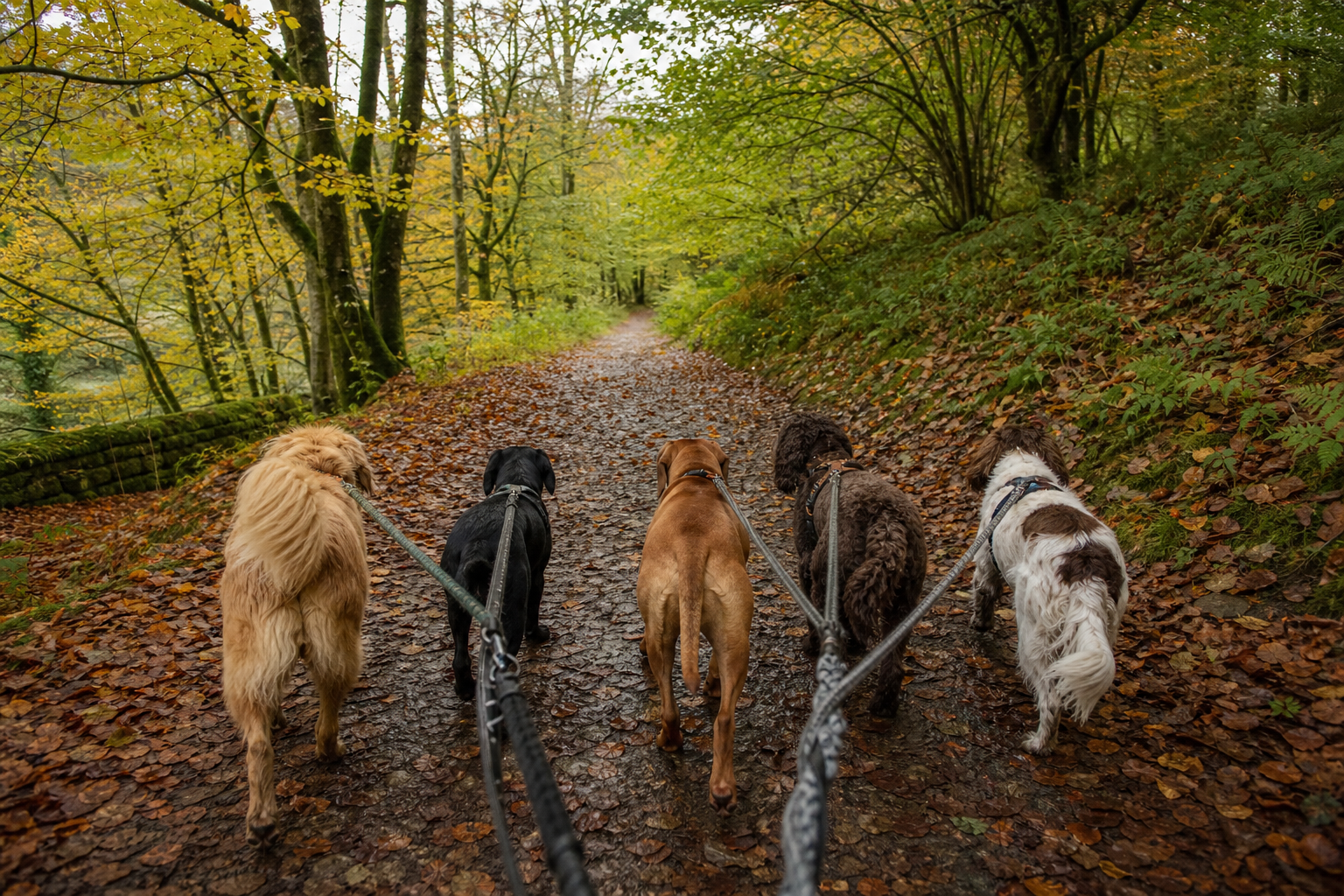 AI-generated image representing a dog walking service in Horsforth — illustrative, not a photograph of Pooch Patrol Dog Walks.