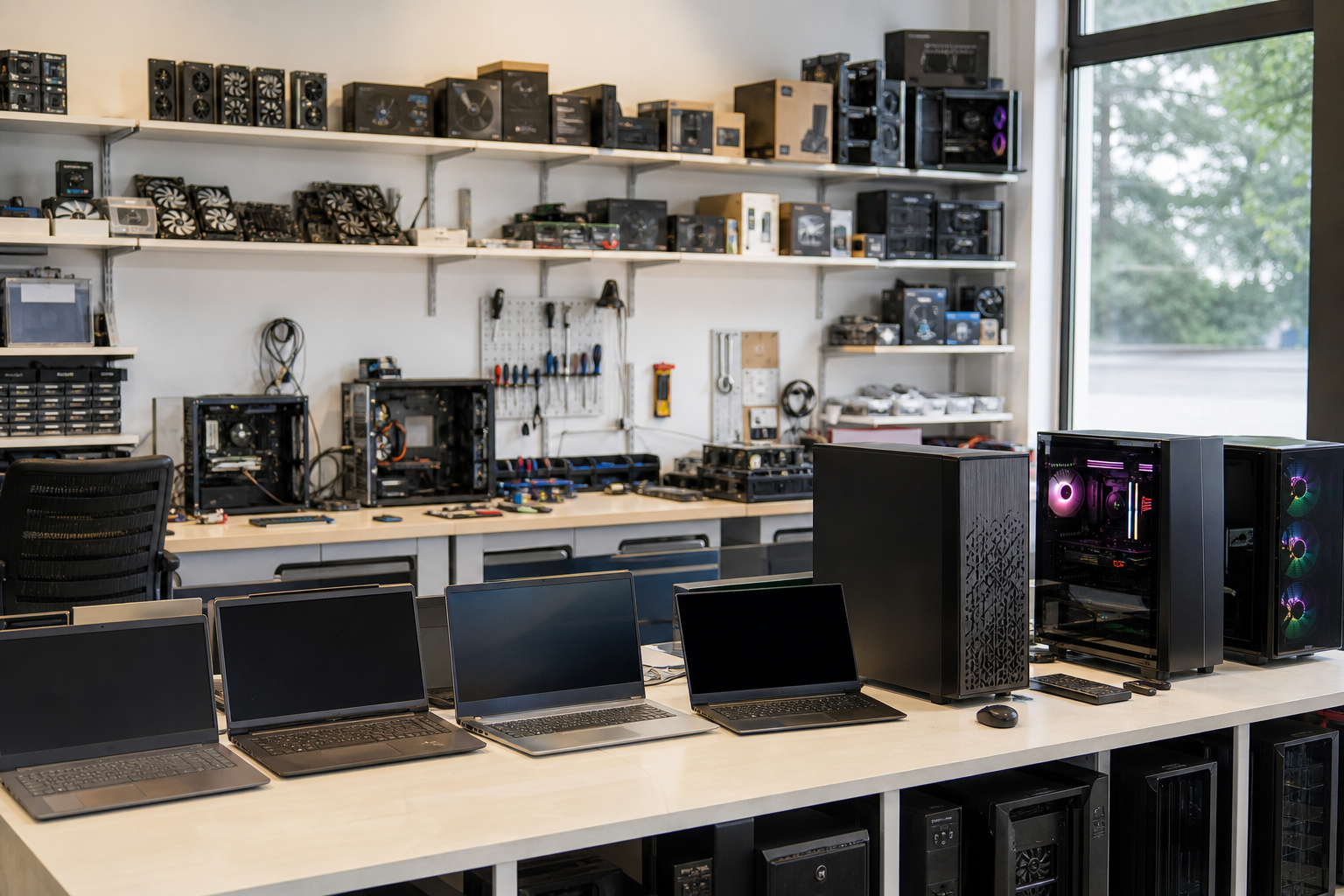 An illustrative AI-generated photograph representing a computer shop & repair in Pudsey. Not a photograph of the business itself.