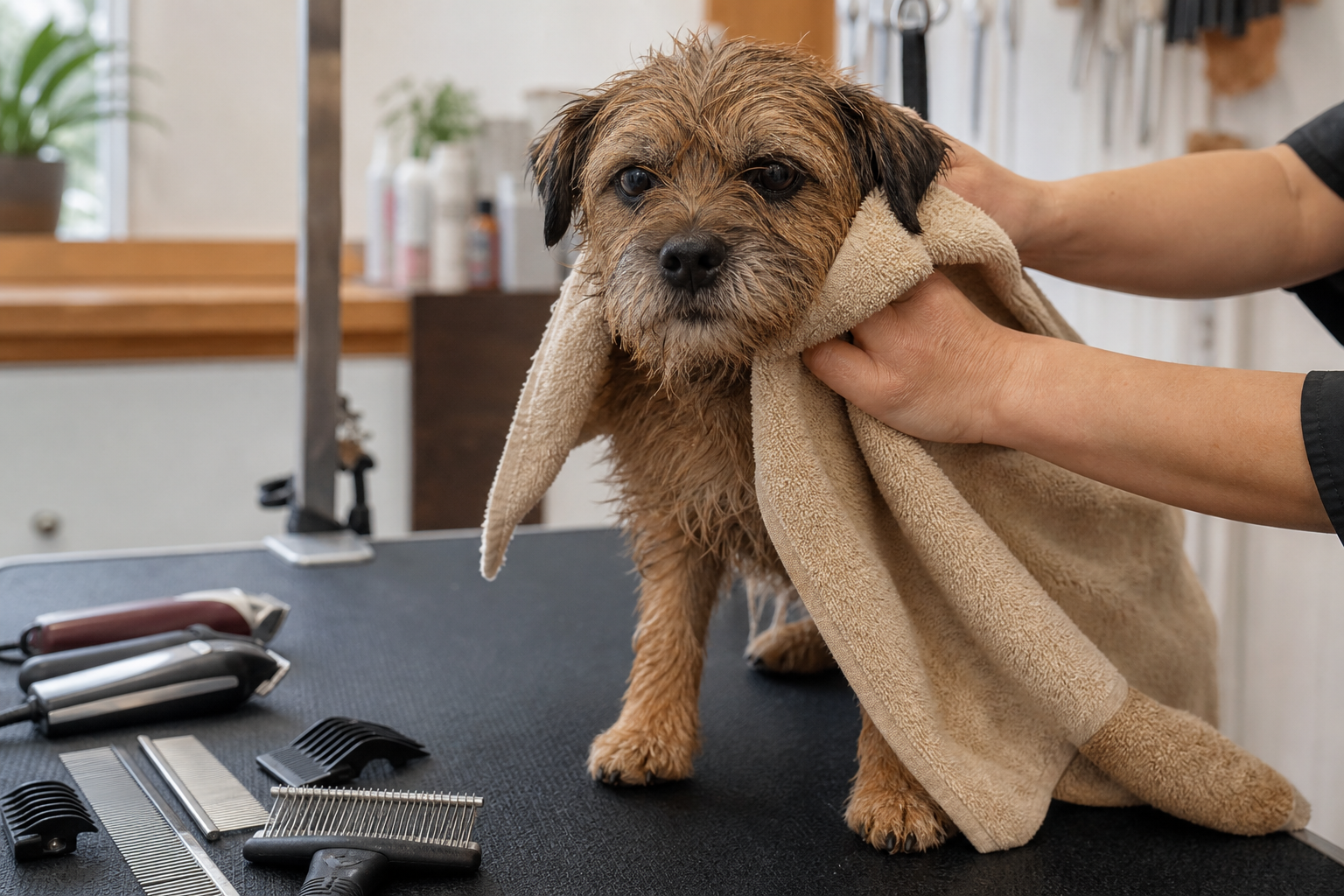 AI-generated image representing a dog grooming studio in Headingley — illustrative, not a photograph of Short Bark & Sides.