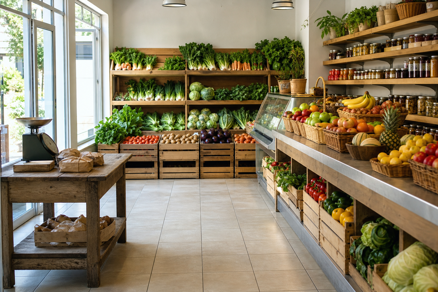 An illustrative AI-generated photograph representing a grocer in Otley. Not a photograph of the business itself.