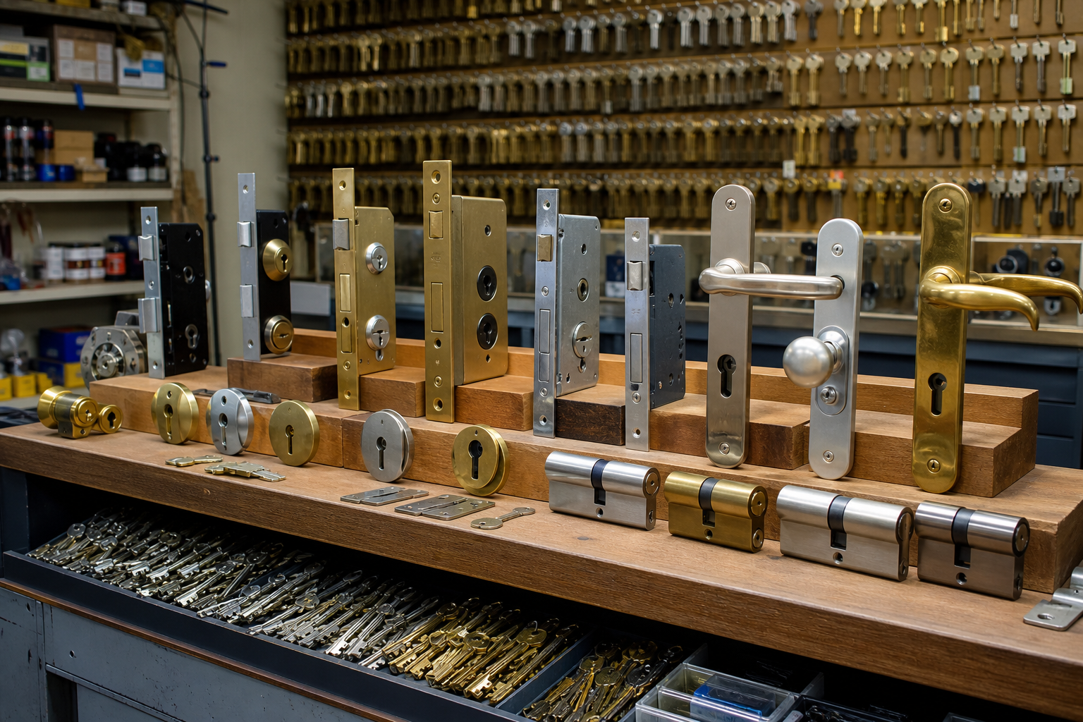 AI-generated image representing a locksmith's counter in Chapel Allerton — illustrative, not a photograph of Solid As A Lock Hardware.