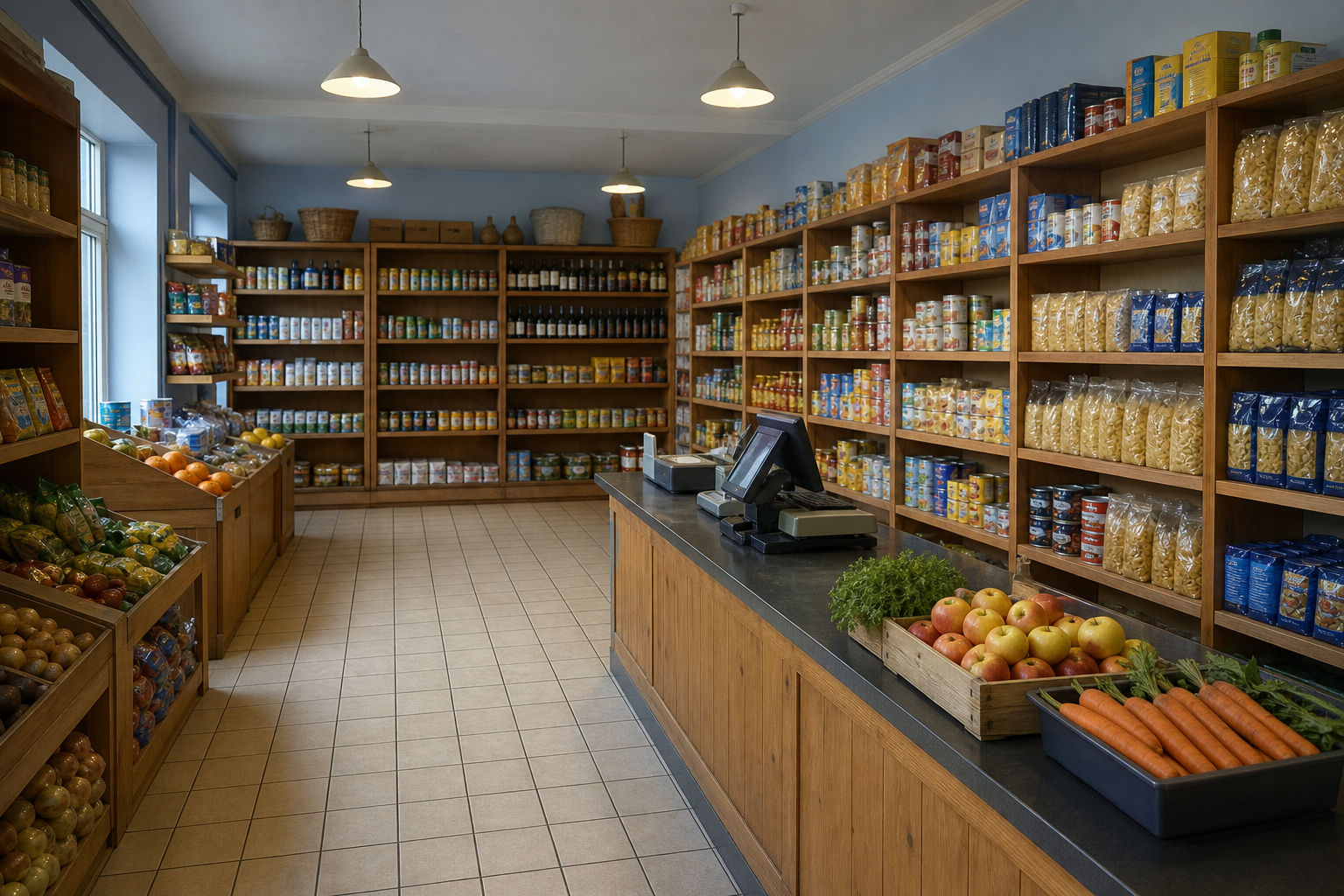 An illustrative AI-generated photograph representing a grocer in Otley. Not a photograph of the business itself.