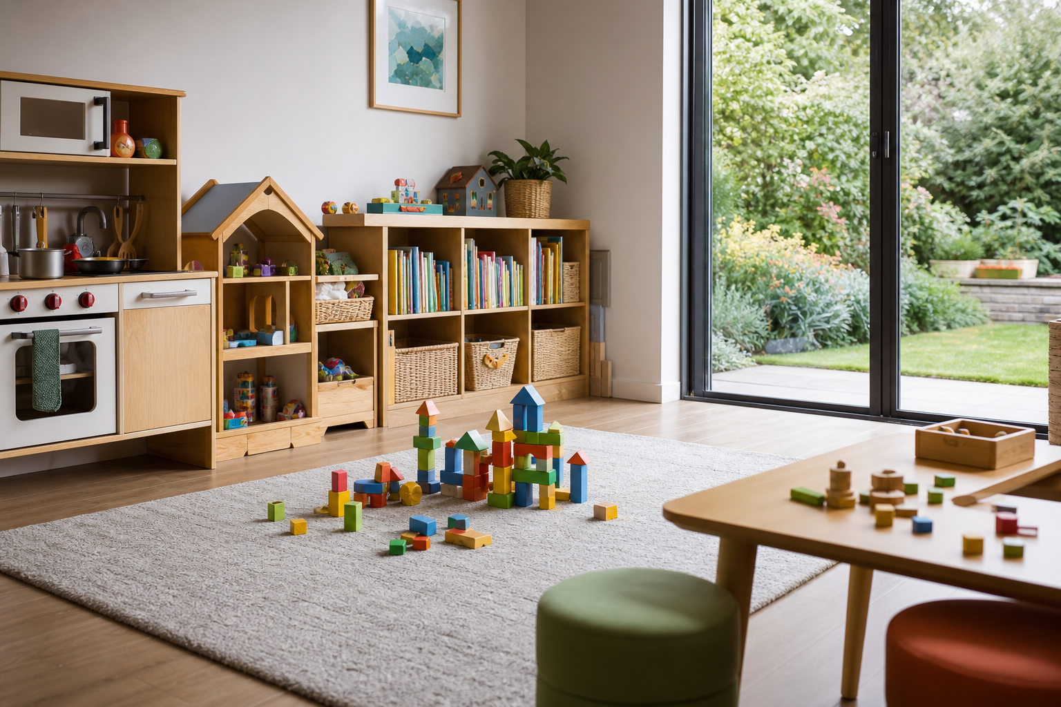 AI-generated image representing a childminding playroom in Horsforth — illustrative, not a photograph of Wendy Bullock, Childminder.